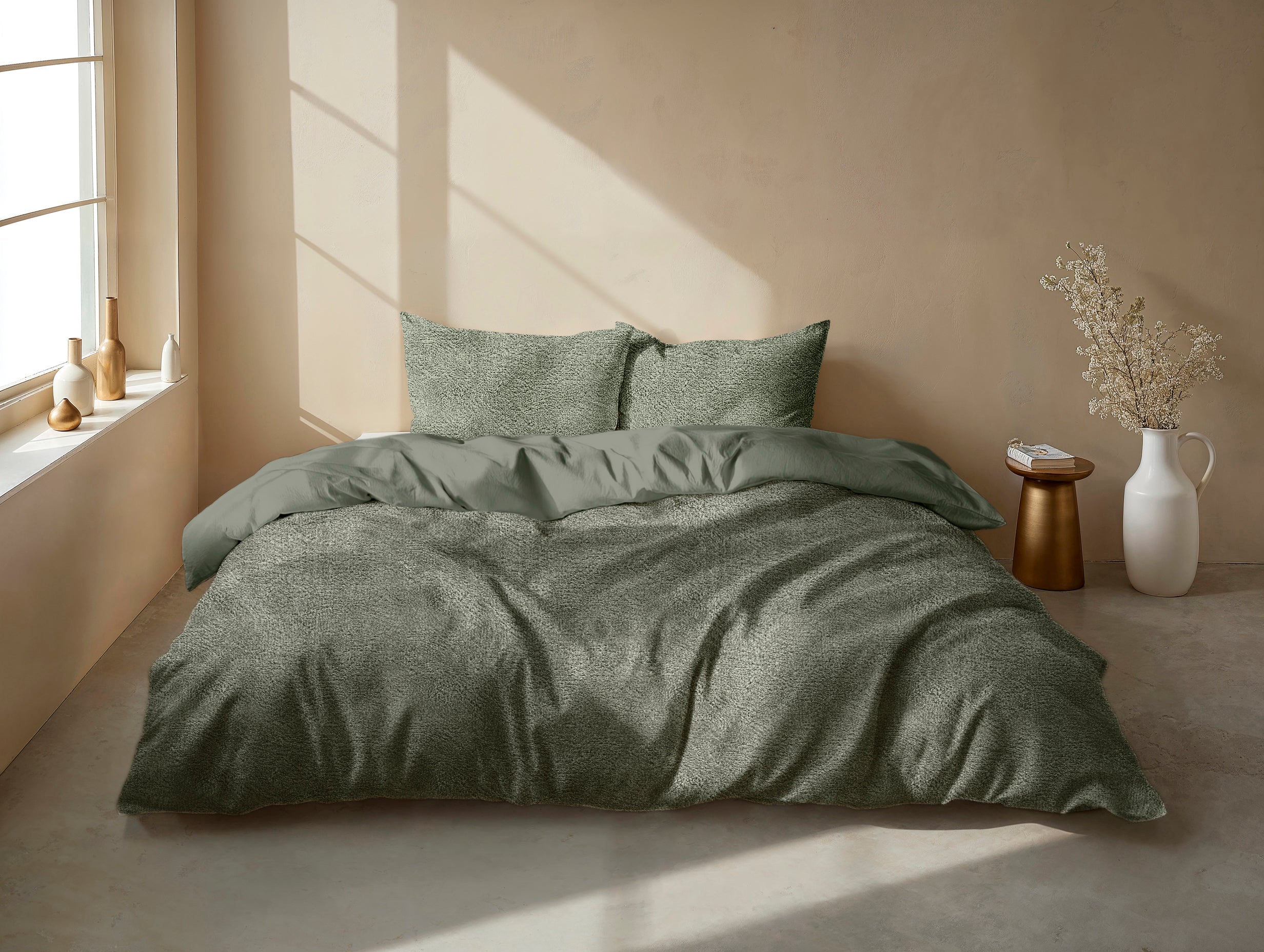 Zohome Dekbedovertrek Pile di Flanella Army Green - 100% Microvezel - 200x200-220 cm