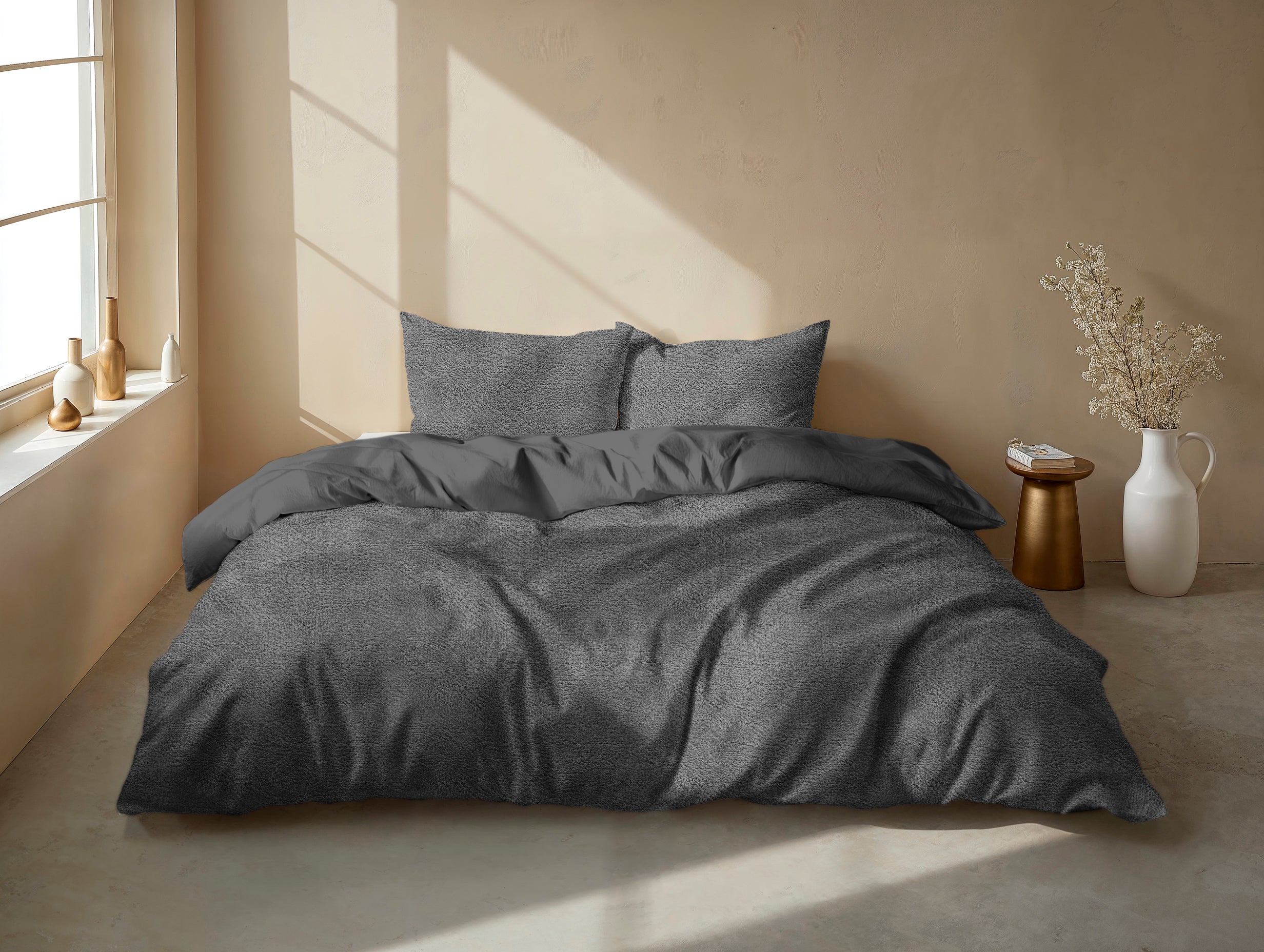 Zohome Dekbedovertrek Pile di Flanella Classic Antracite - 100% Microvezel - 140x200 cm