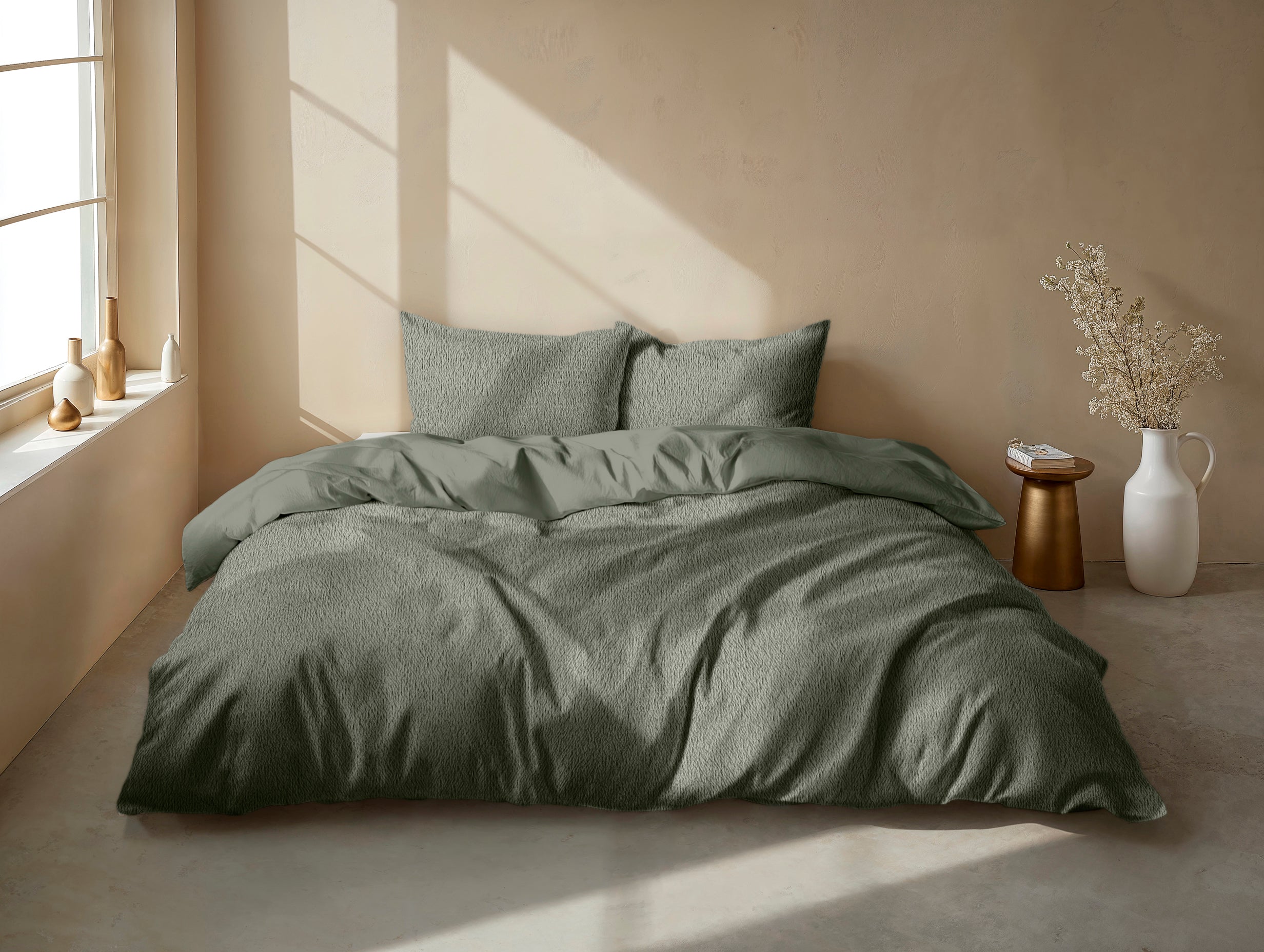 Zohome Dekbedovertrek Pile di Sherpa Army Green - 100% Microvezel - sfeer/detail 1
