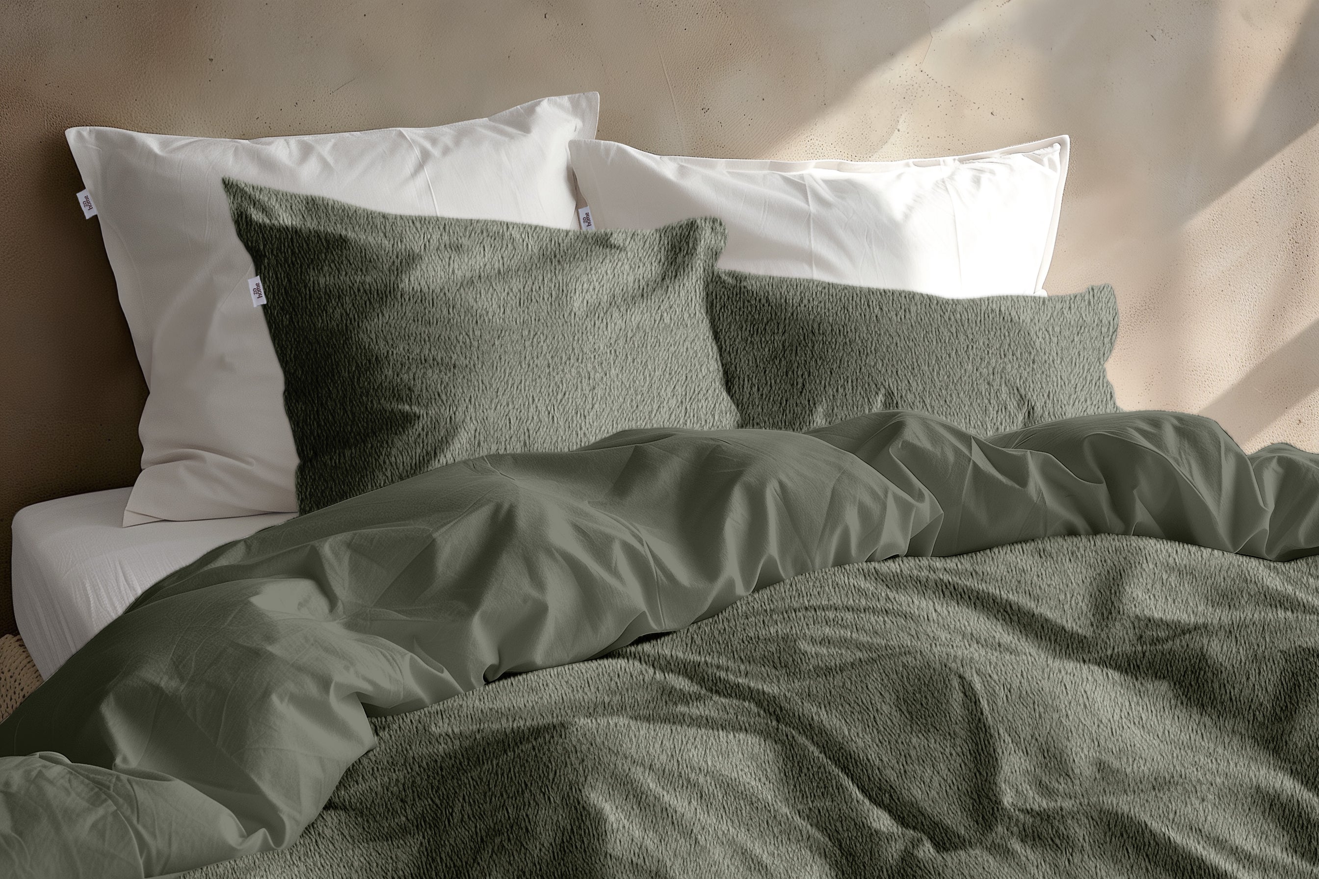 Zohome Dekbedovertrek Pile di Sherpa Army Green - 100% Microvezel - sfeer/detail 2