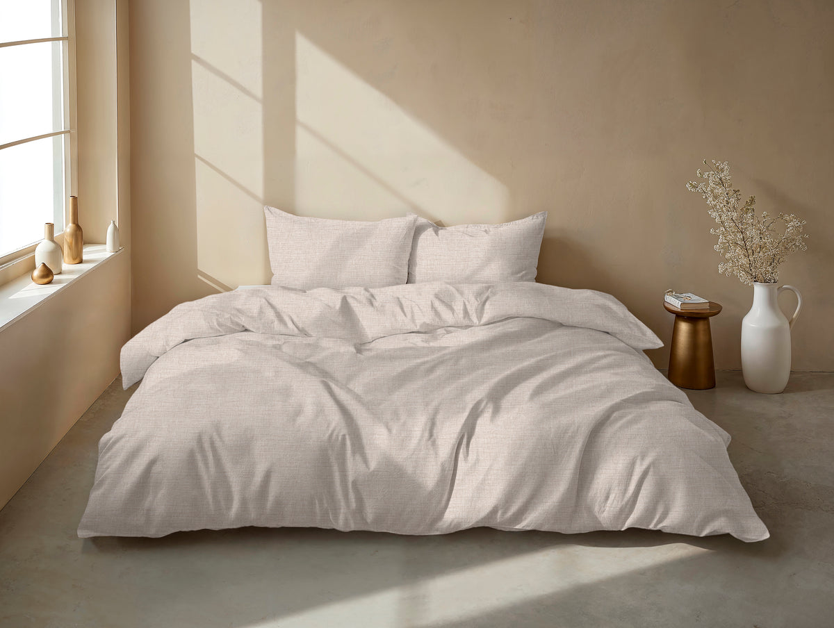 Zohome Dekbedovertrek Striscia di Lino Sandy Beige - 100% Katoen