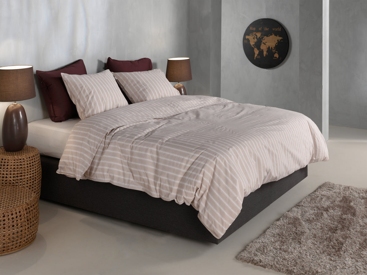 Zohome Dekbedovertrek Righe di Percalle Light Taupe - 100% Katoen-Perkal